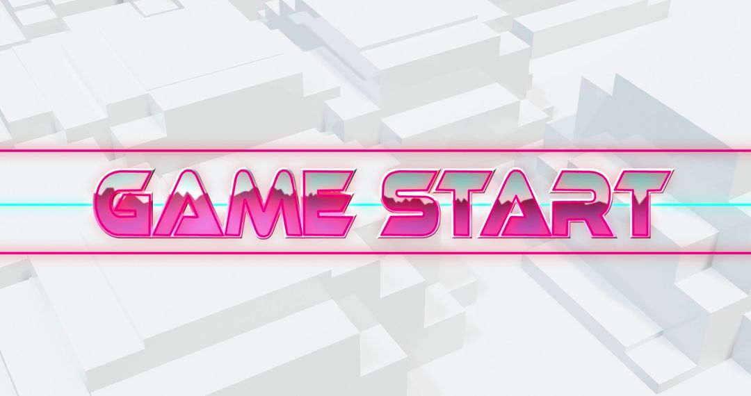 Neon Game Start Text Over Abstract 3D Background