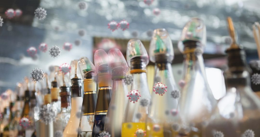 Concept of Viral Contamination with Syrup Bottles in Background