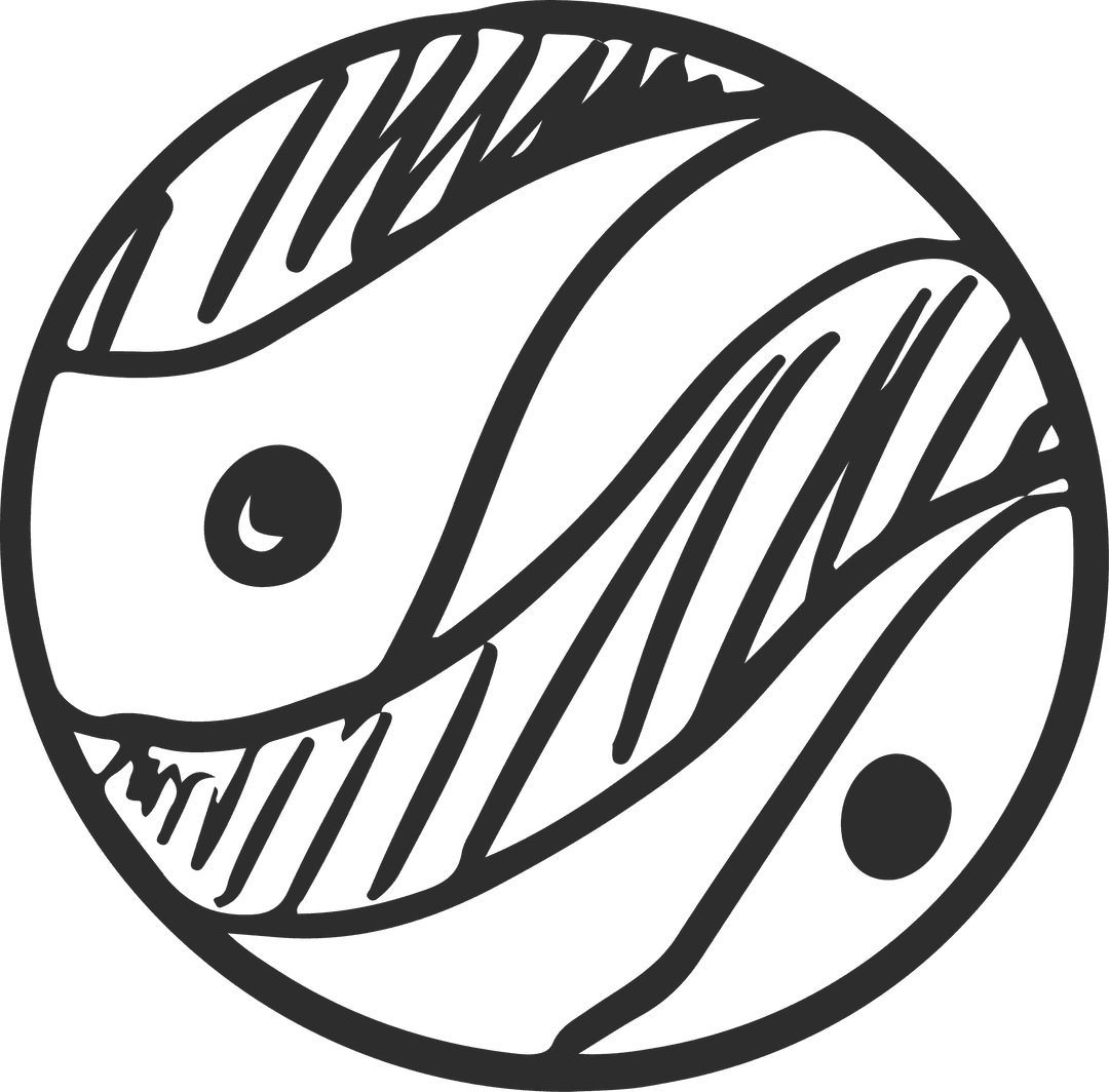 Transparent Yin-Yang Icon with Hatched Halves in Minimalist Style