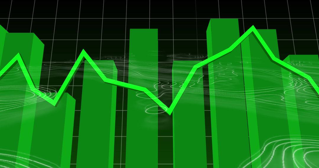 Green Bar Graph with Fluctuating Line Chart Depicting Financial Analysis