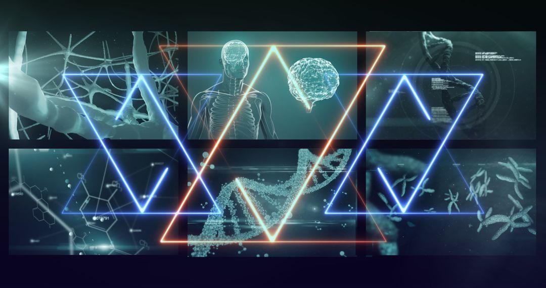 Futuristic Neon Overlay with Medical Tech and DNA Visualization