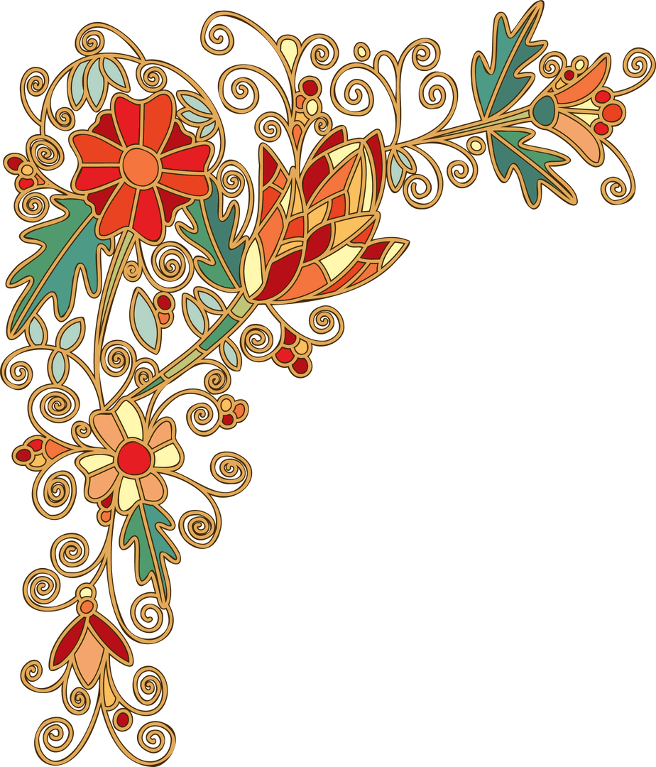 Intricate Floral Gold Corner Ornament on Transparent Background