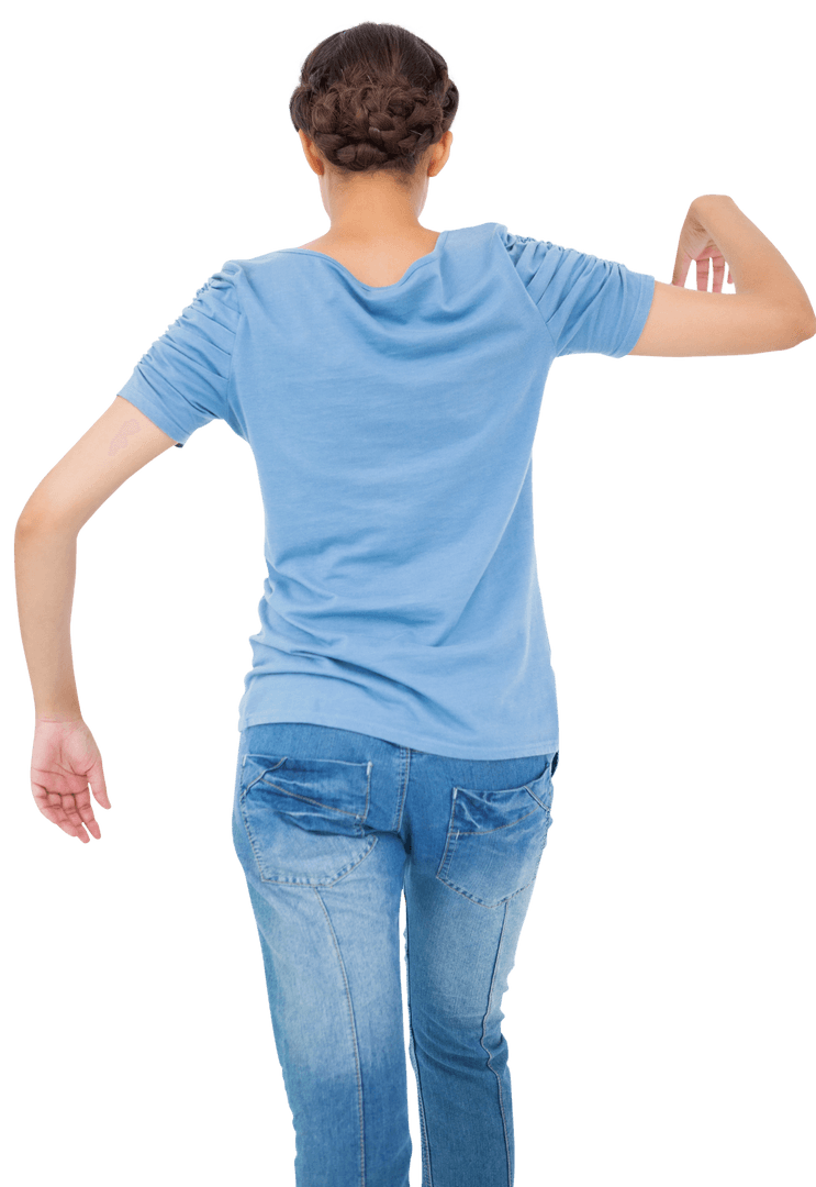 Back View of Woman Walking Gingerly on Transparent Background