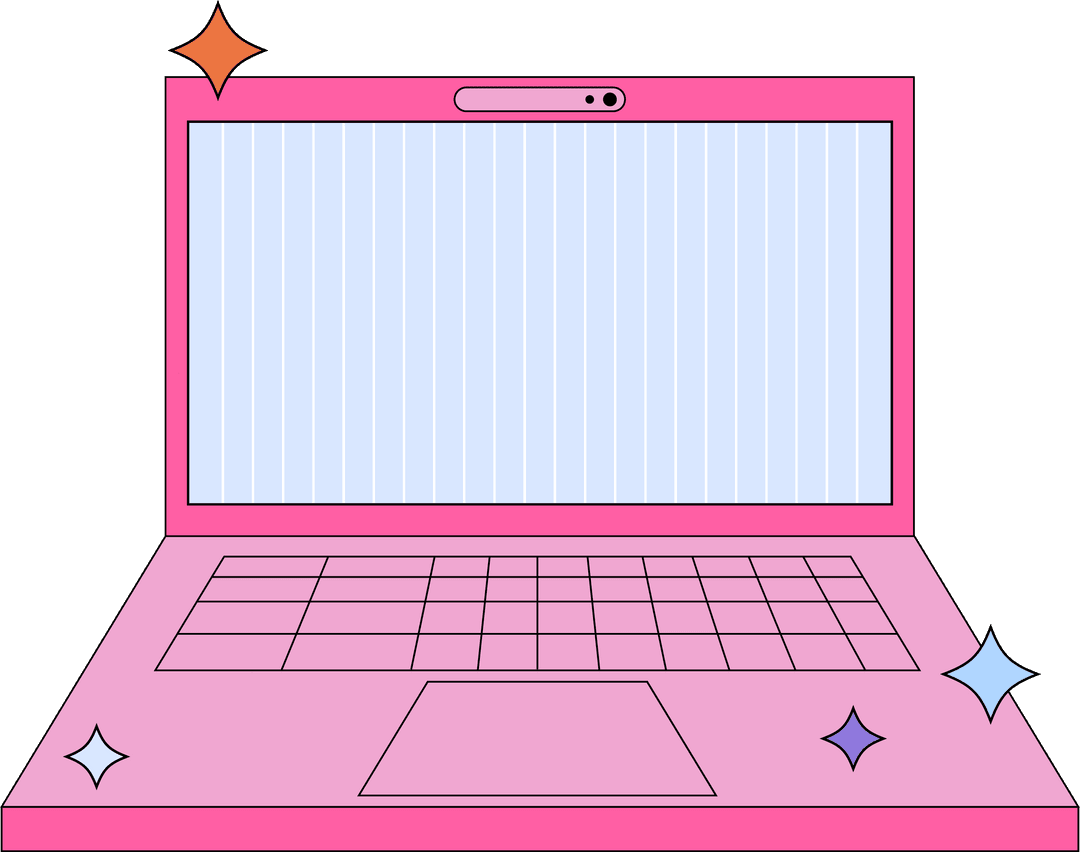 Pink Laptop with Sparkles on Transparent Background