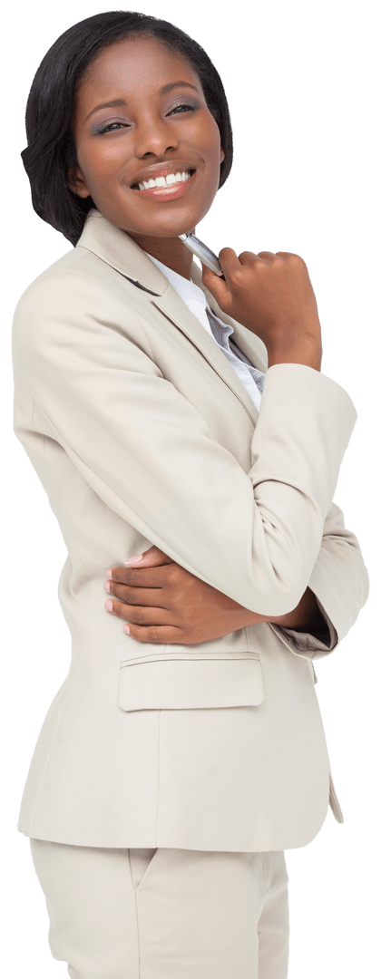 Confident Businesswoman Smiling with Success on Transparent Background