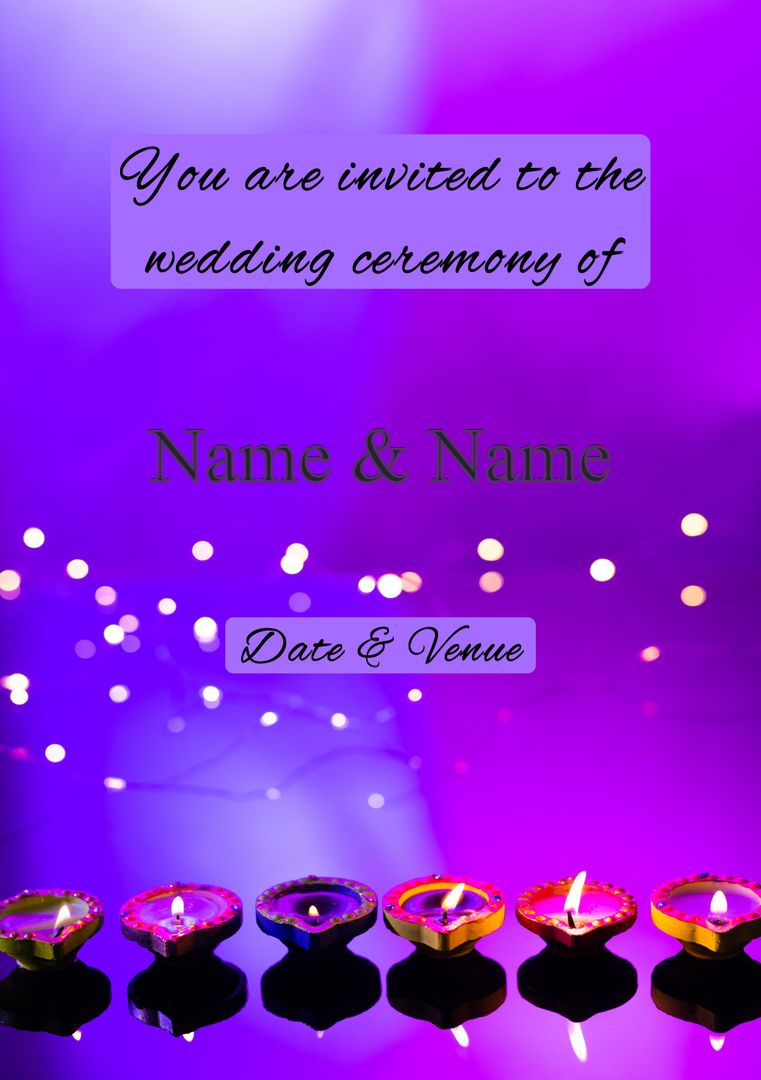 Wedding Invitation with Candle Decorations and Purple Background - Download Free Stock Templates Pikwizard.com