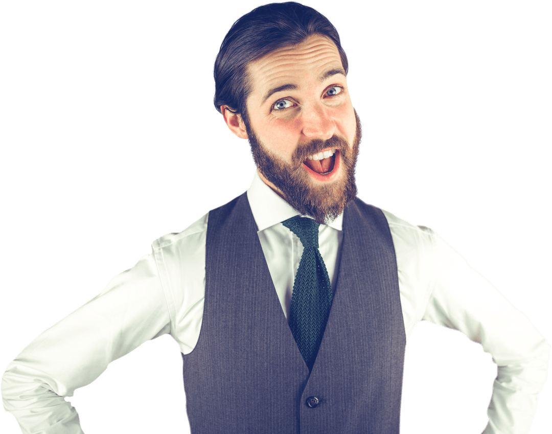 Transparent Portrait of Happy Businessman with Beard