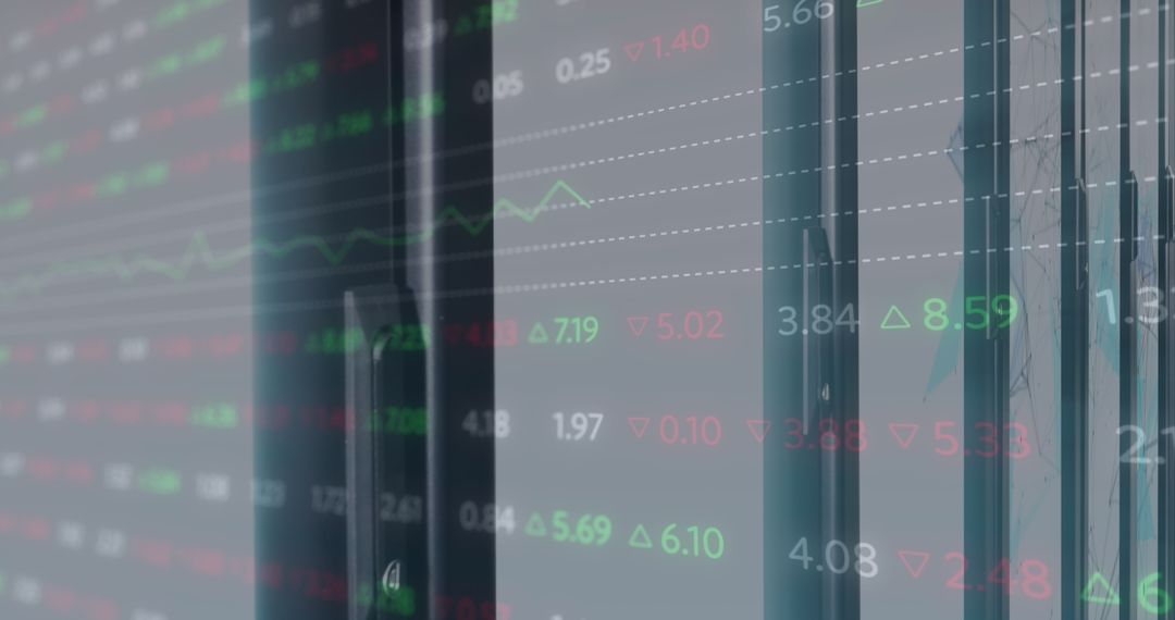 Digital Financial Data Overlay on Liquid Gray Background