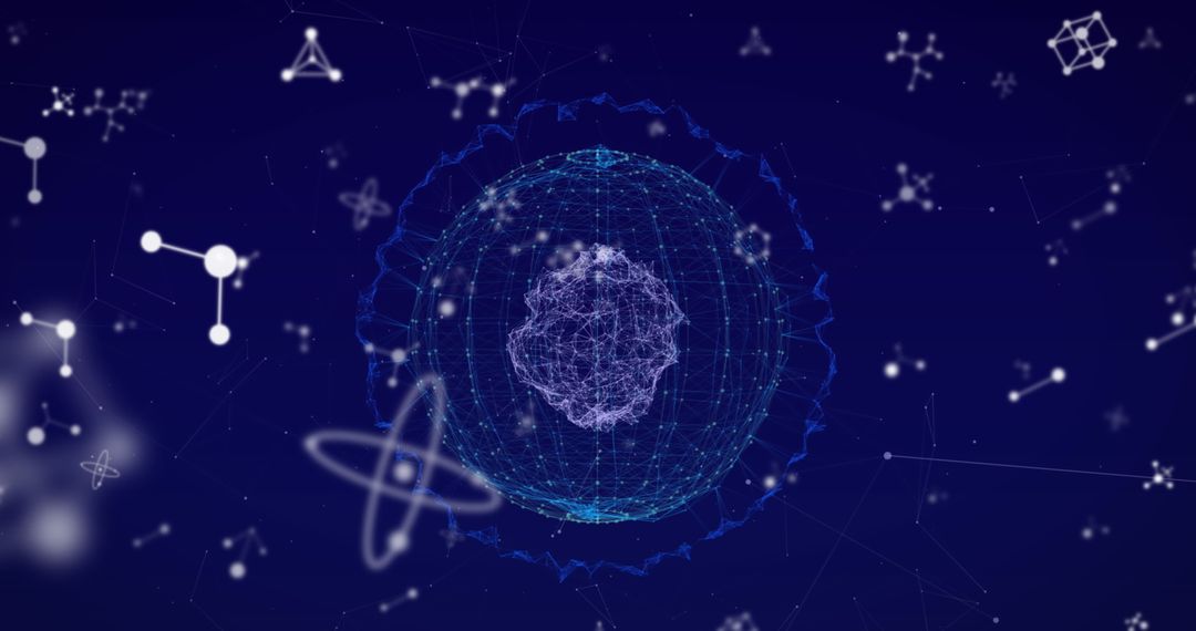 Futuristic Digital Network Sphere with Molecule Forms