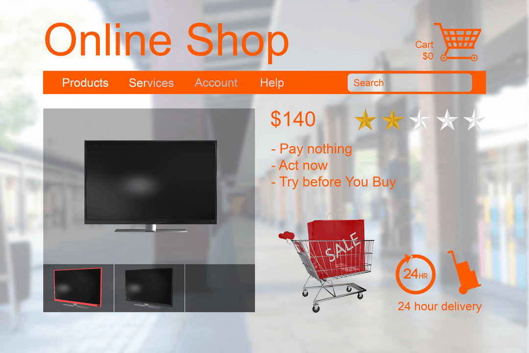 Transparent Online Shop Display Featuring Computer Monitors Sale