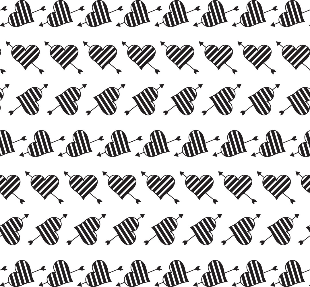 Seamless Black Heart and Arrow Pattern on Transparent Background