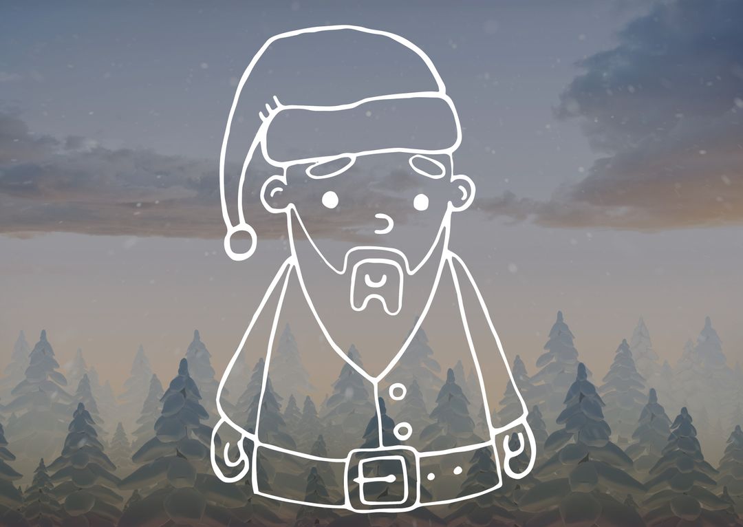 Charming Line-Drawing of Santa on Serene Winter Wonderland