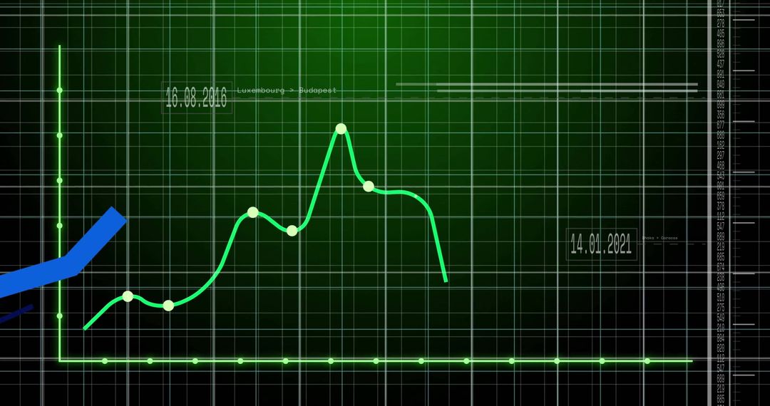 Digital graphs and data visualization on green background