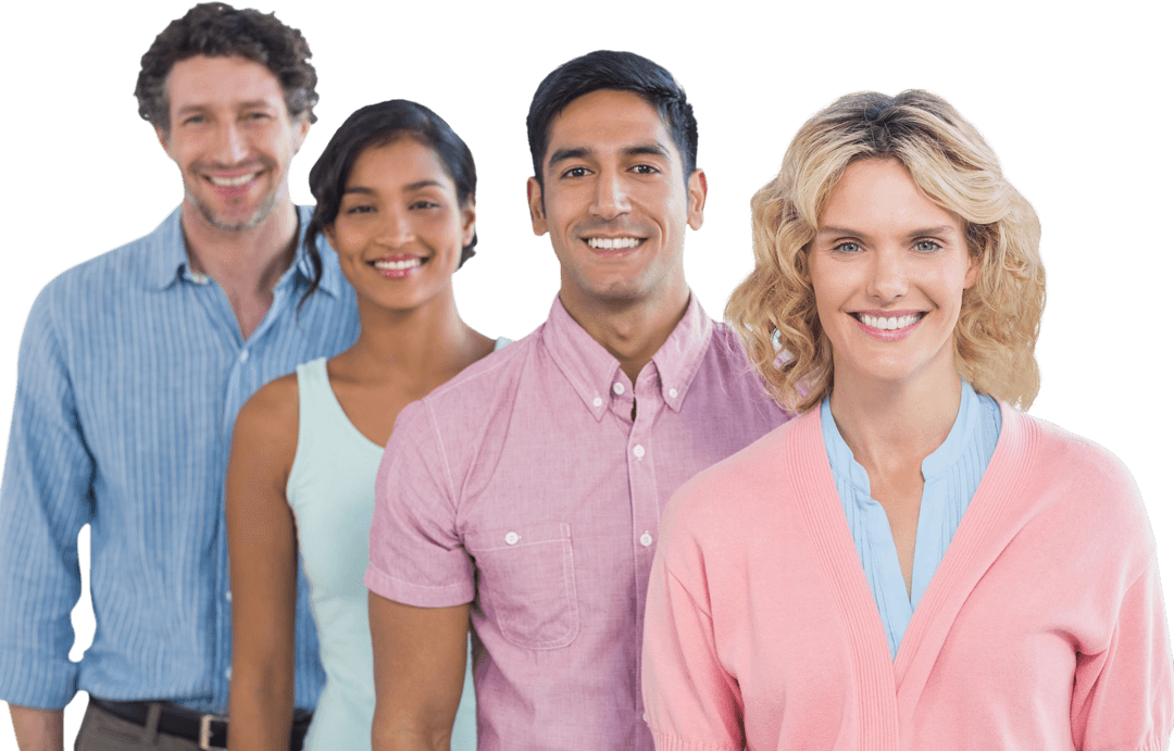 Transparent Happy Coworkers Standing in a Line Smiling Inside
