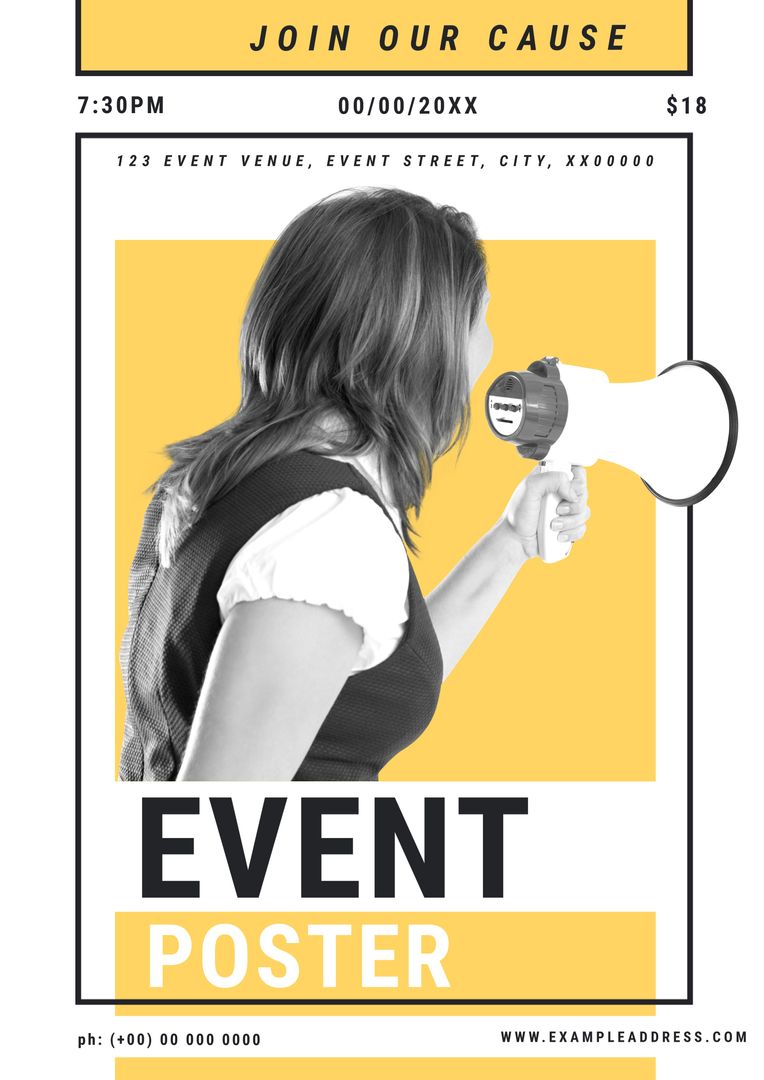 Dynamic Event Promotion Poster Featuring Woman with Megaphone