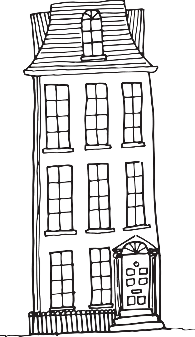 Vintage Hand-Drawn Tall Building Silhouette on Transparent Background