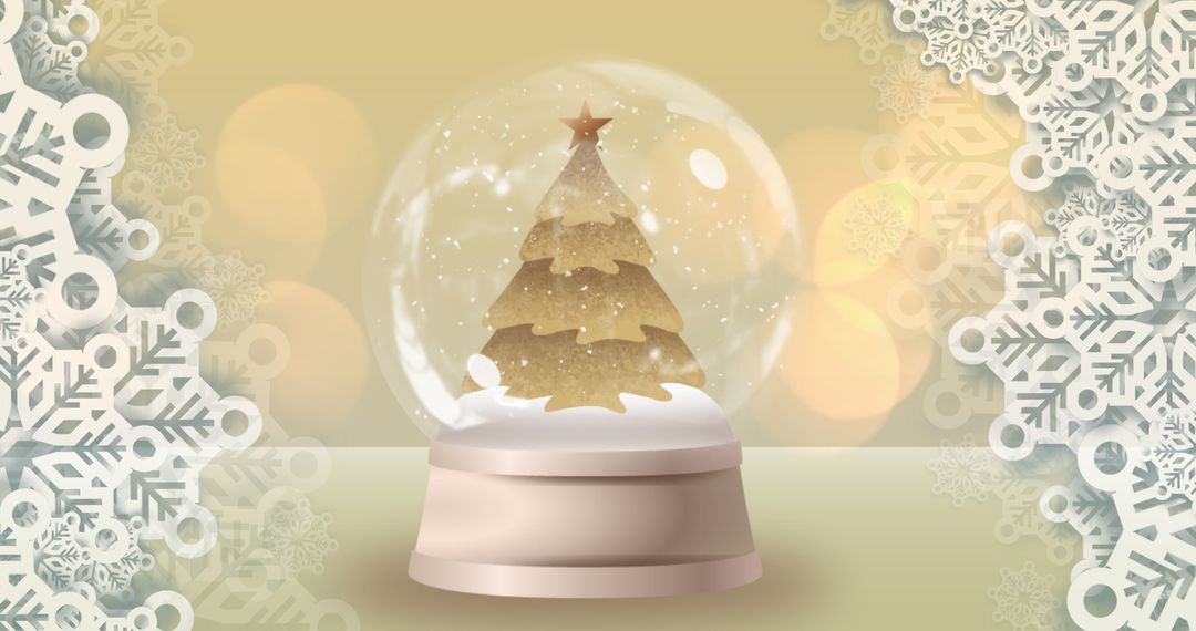 Glistening Snow Globe with Winter Tree and Falling Stars - Free Images, Stock Photos and Pictures on Pikwizard.com