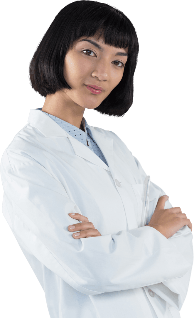 Confident Asian Female Physician In Transparent Presentation