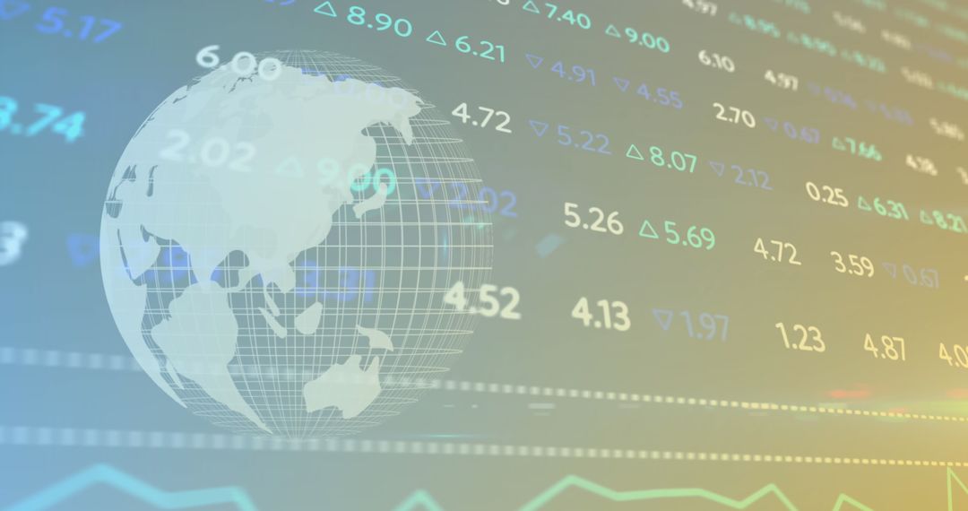 Futuristic Digital Globe Overlaid with Financial Statistics
