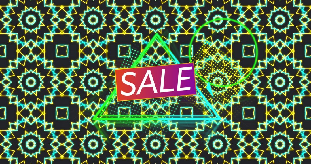 Futuristic Neon Sale Announcement with Geometric Patterns