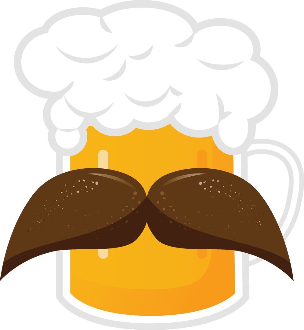 Quirky Beer Mug Illustration With Mustache on Transparent Background