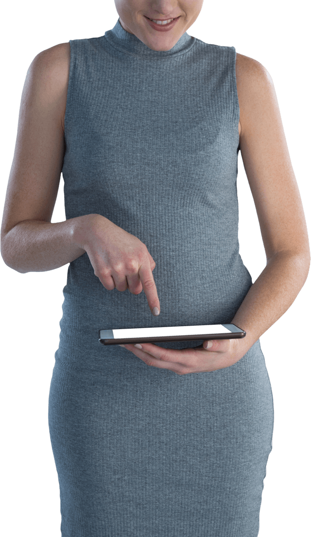 Transparent Businesswoman with Digital Tablet Displaying Information