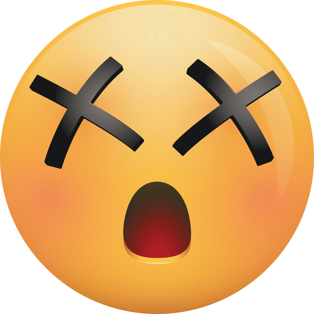 Stunned Emoji with Crossed Eyes on Transparent Background