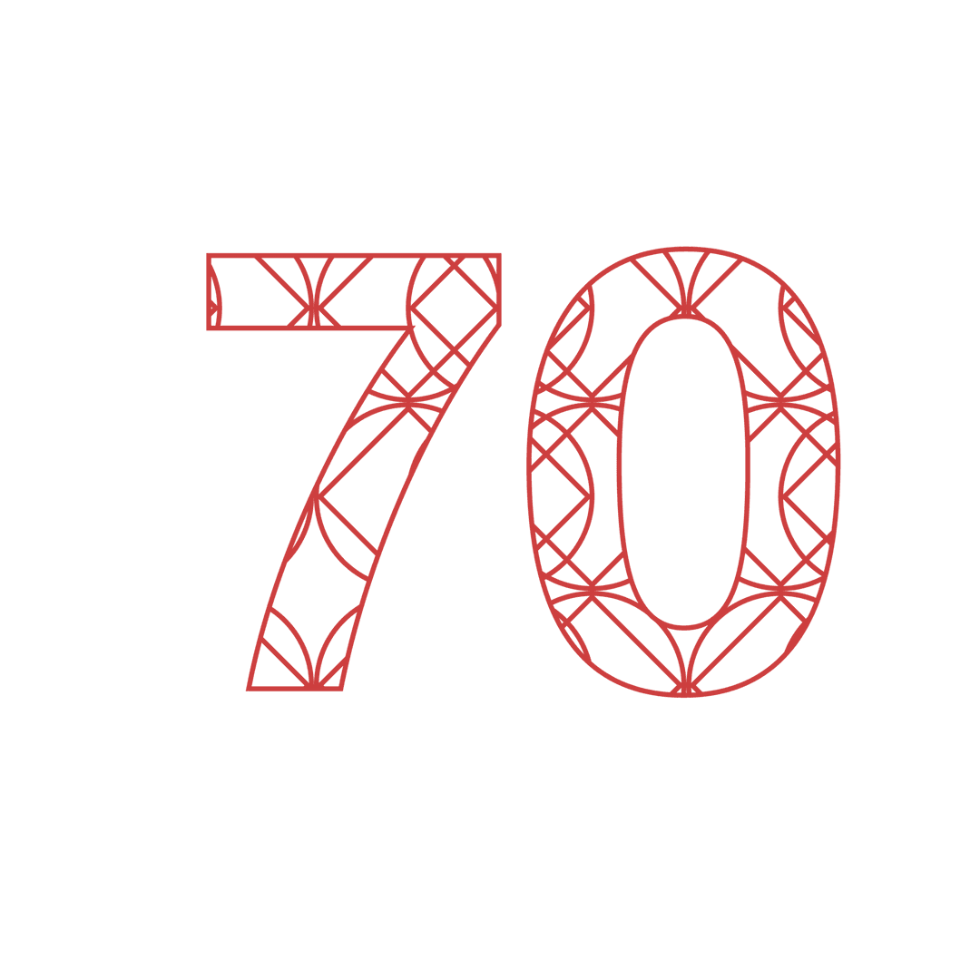 Elegant Red Number 70 on Transparent Background for Celebrations