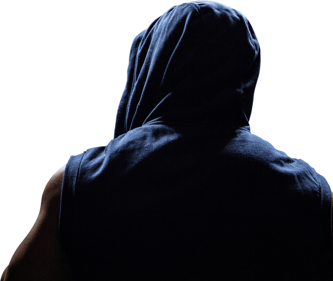 Rear View of Athlete with Blue Hood in Transparent Background