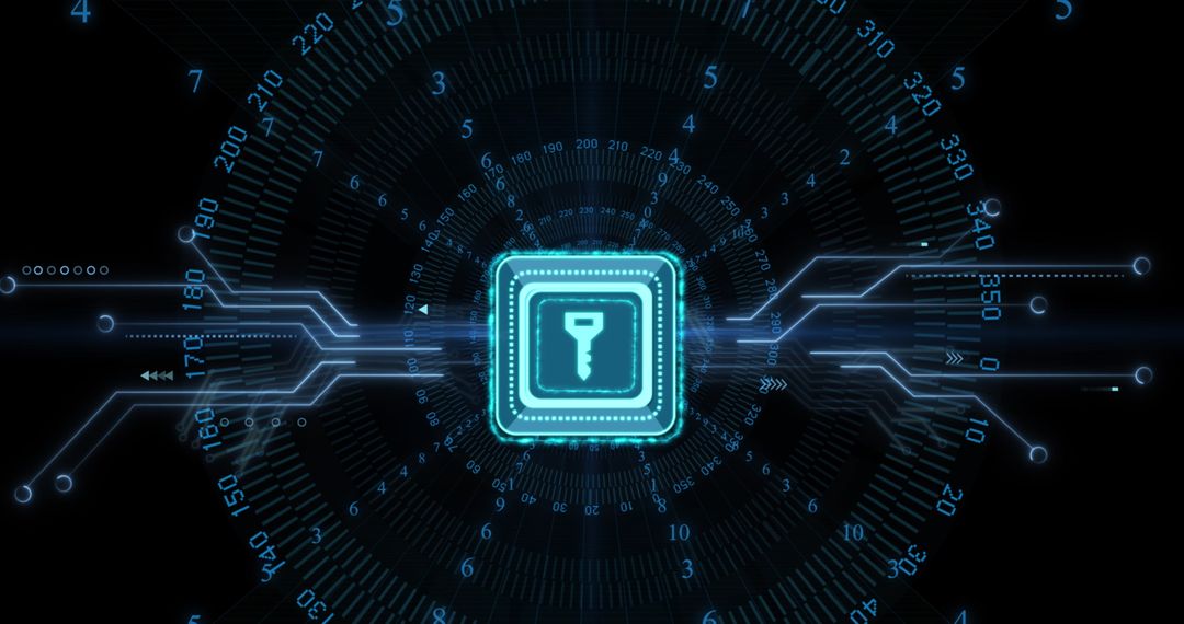 Futuristic Digital Security Key Interface on Dark Background
