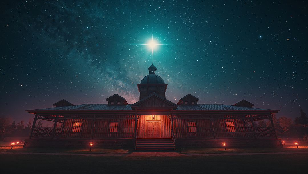 Illuminated Wooden Dome Building under Starry Milky Way Sky