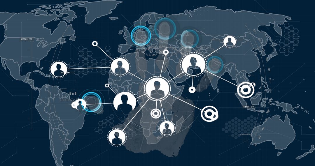 Global Connections and Data Network with People Icons on World Map