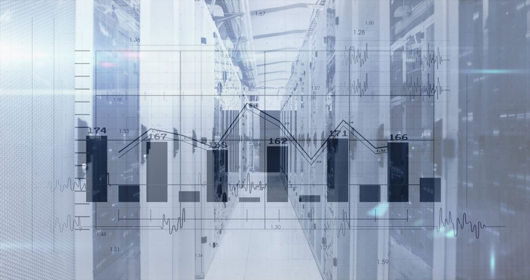 Financial Data Processing Overlay on Modern Server Room