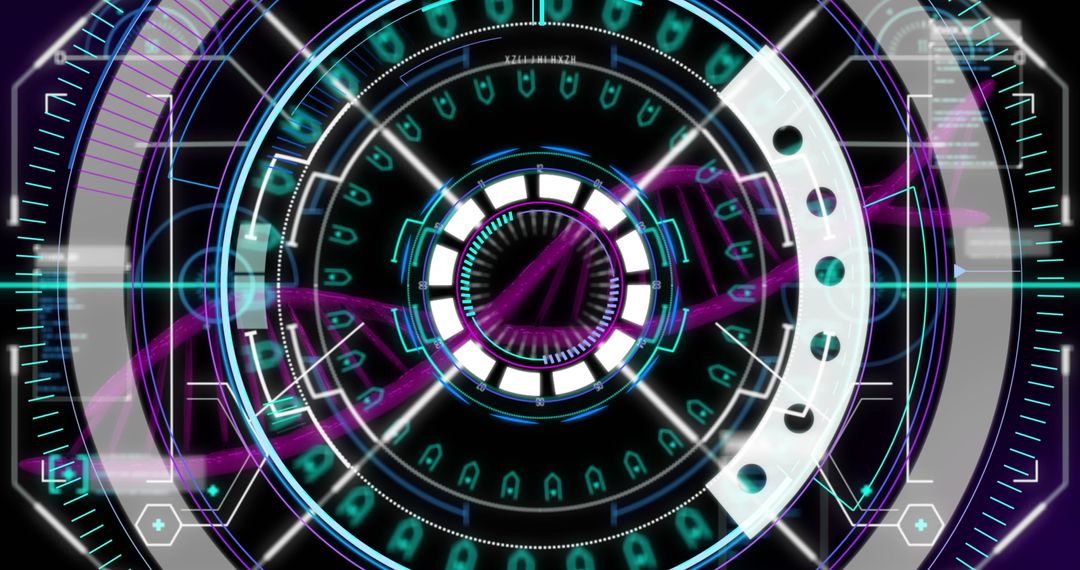 Futuristic Arc Reactor with DNA Helix and Digital Interfaces