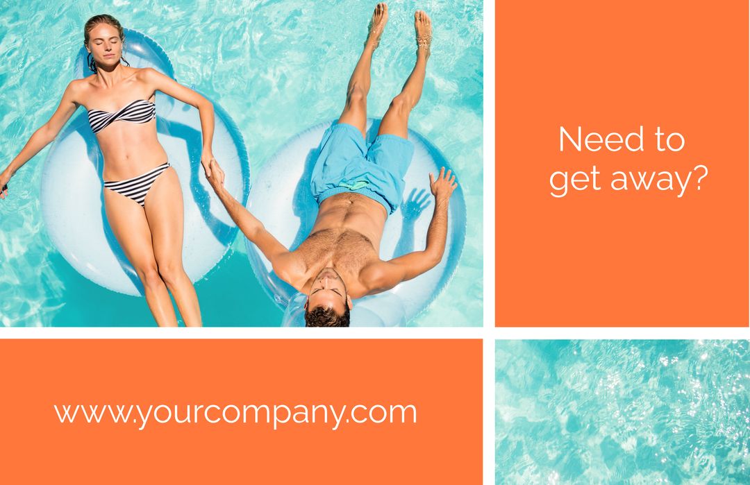 Couple Relaxing on Pool Floats Promoting Travel Escape