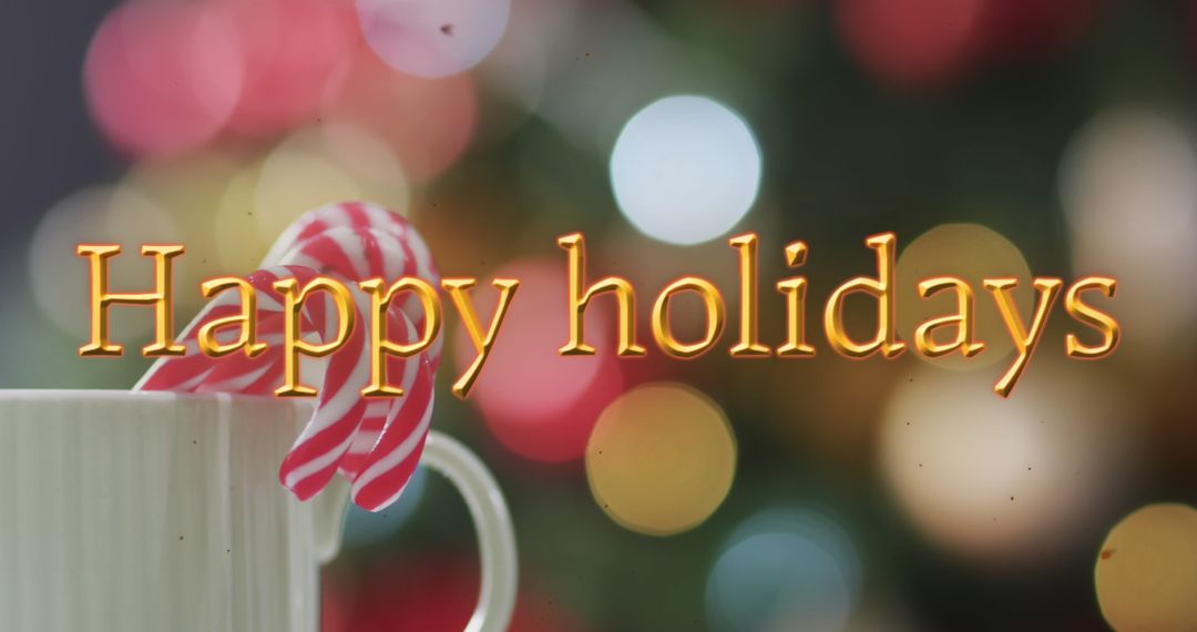 Happy Holidays Text with Candy Canes and Christmas Lights