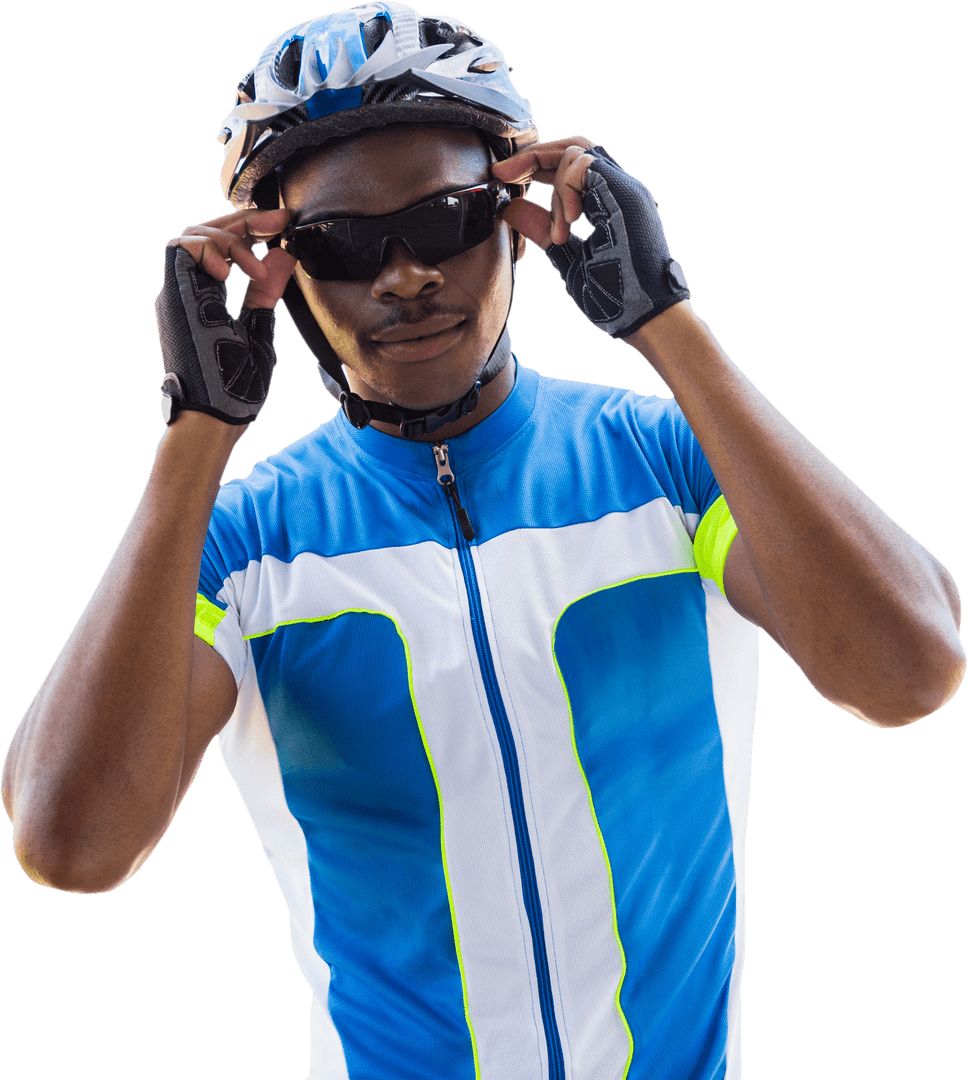 Confident Cyclist Posing in Sports Gear on Transparent Background