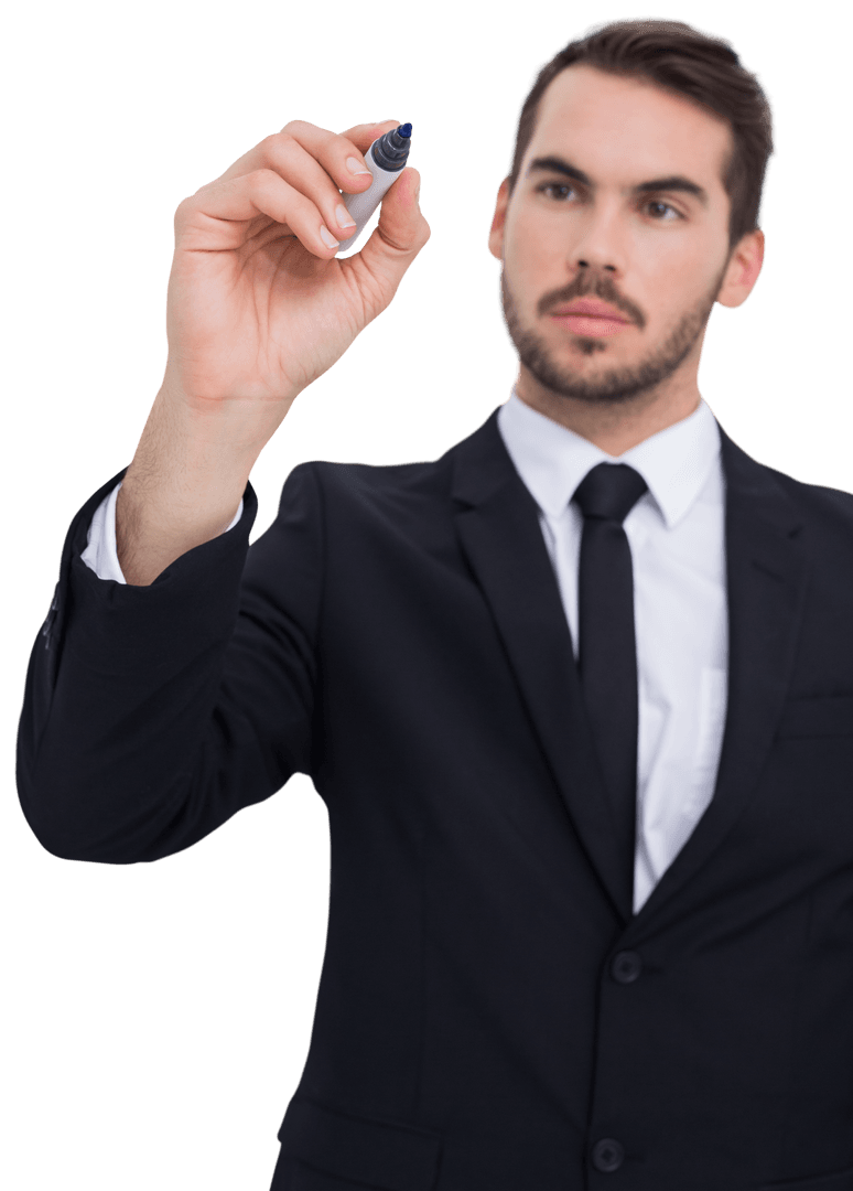 Transparent Businessman Writing Vision Transparently fore plannen