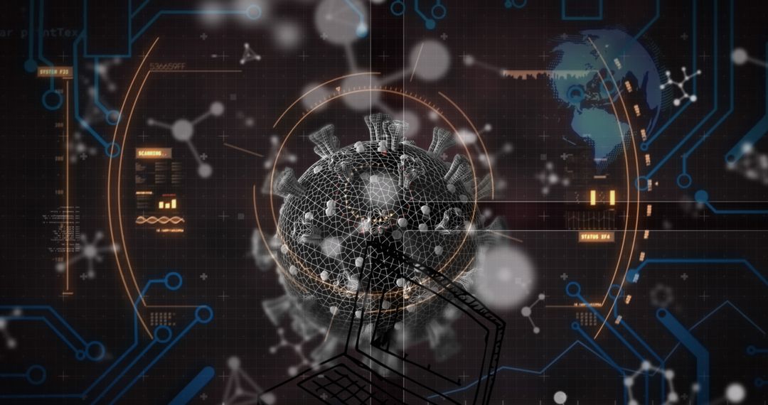Futuristic Digital Interface with Virus Model