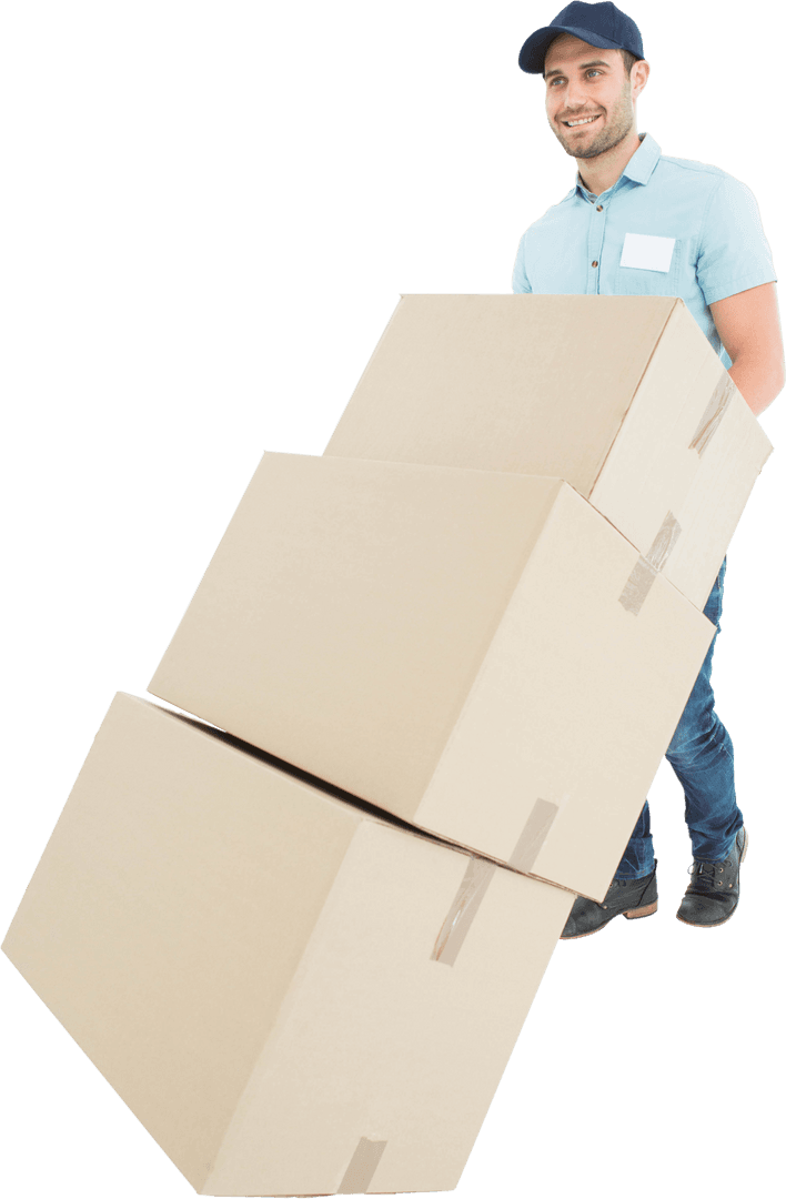 Transparent Happy Delivery Man Handling Boxes