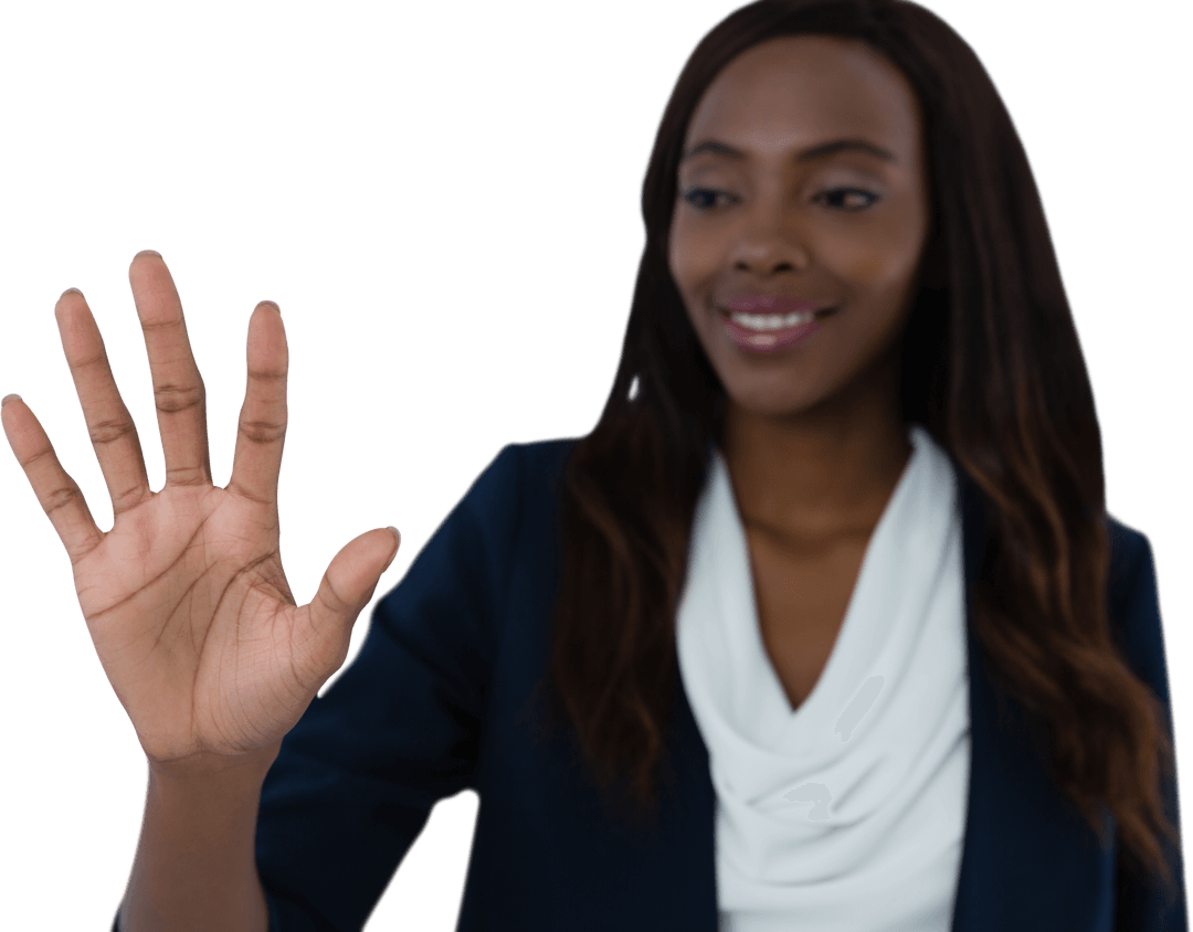 Transparent Interface Innovation: Businesswoman Engages Touch Interface