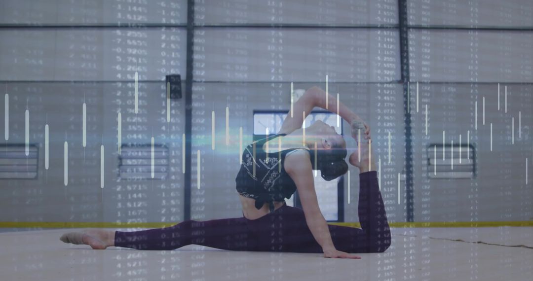 Flexible Gymnast Performing Intense Focused Stretching Routine