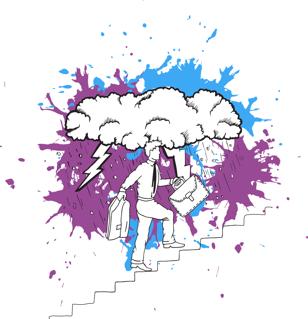 Businessman Facing Storm with Splatter on Transparent Background