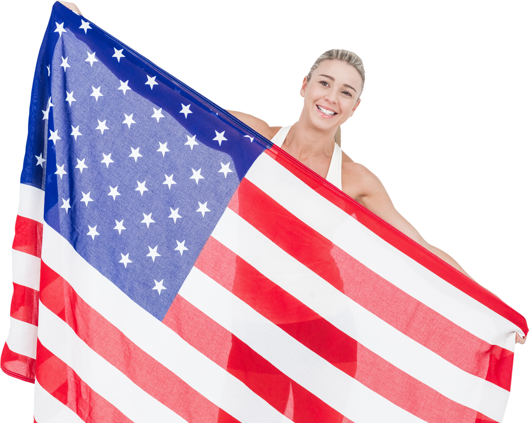 Smiling Female Athlete Holding Transparent American Flag with Pride - Download Free Stock Images Pikwizard.com