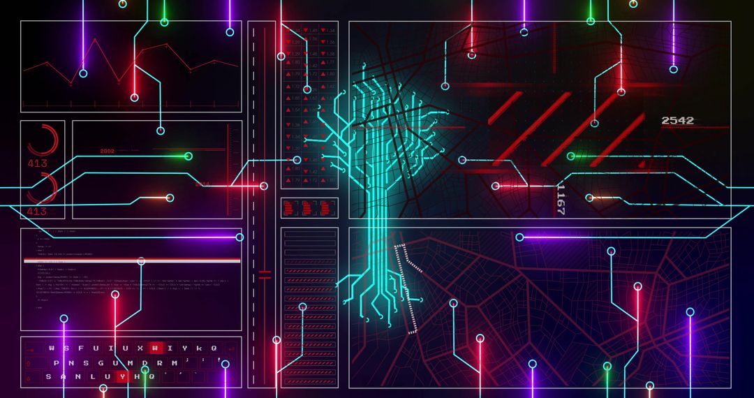Futuristic Digital Interface with Neon Circuit Links