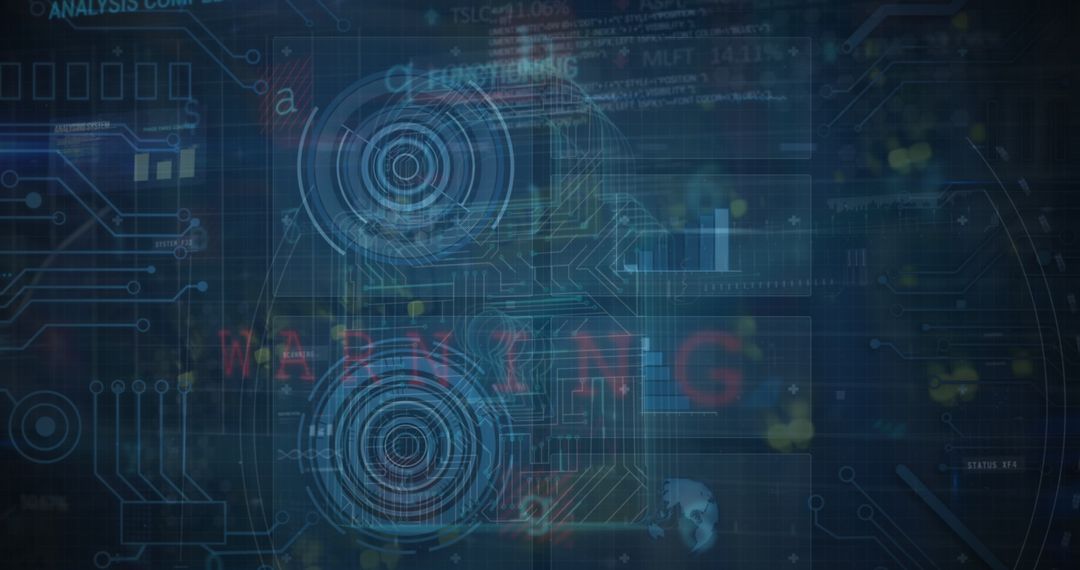 Vision of Digital Security with Futuristic Lock and Warning Signal