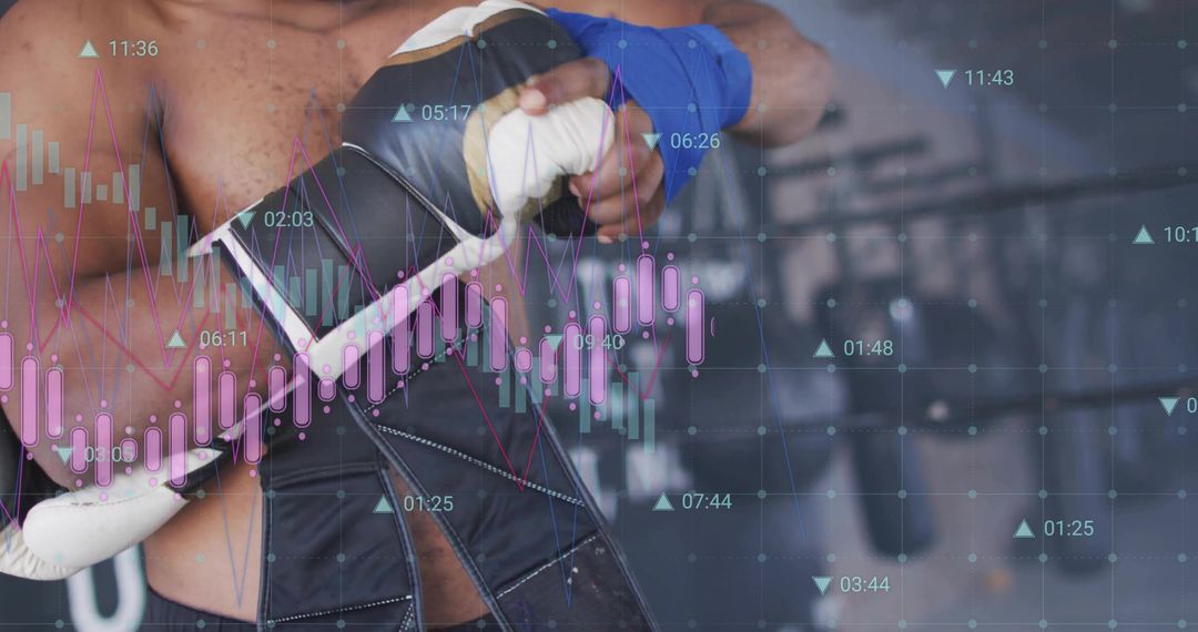 Boxer Preparing with Hand Wraps and Data Overlay