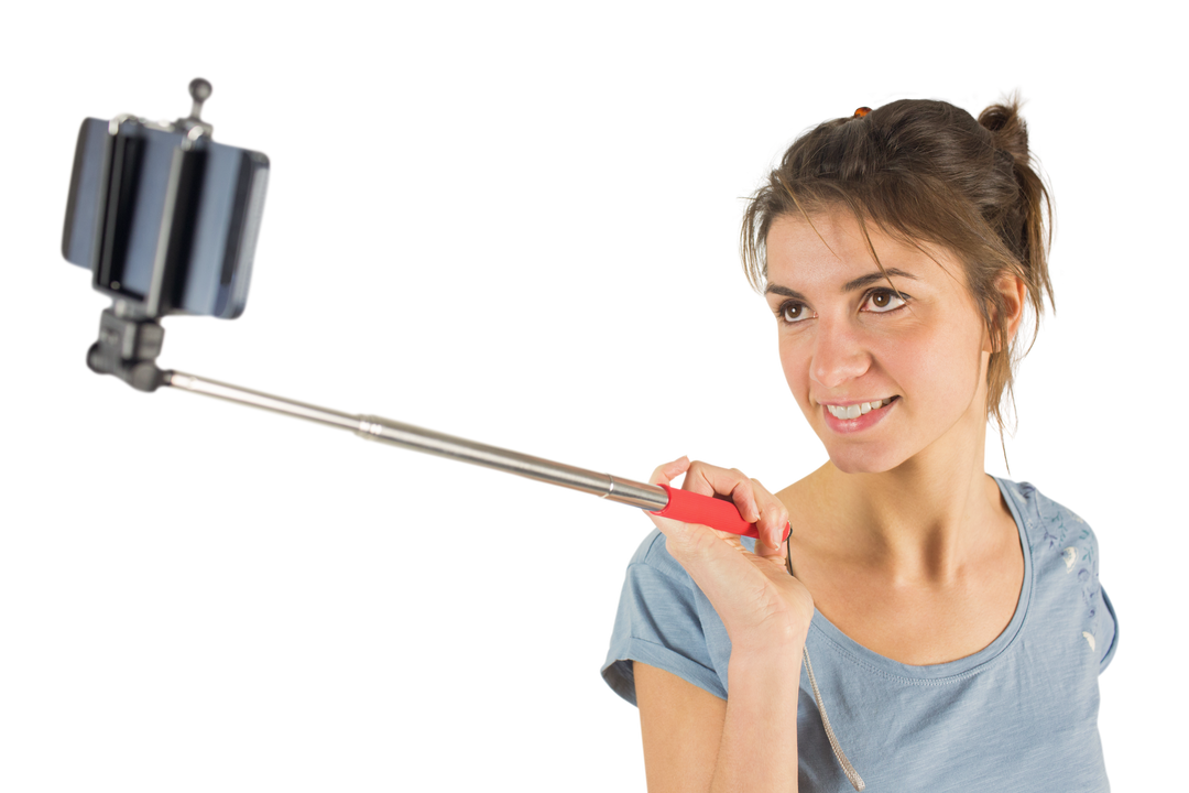 Transparent Brunnette Smiling While Taking Selfie with Phone - Download Free Stock Images Pikwizard.com