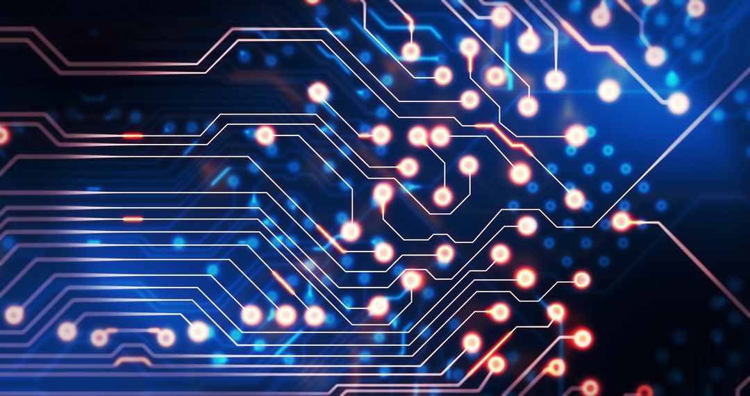 Futuristic Light Trails Over Circuit Board Symbolizing Data Flow