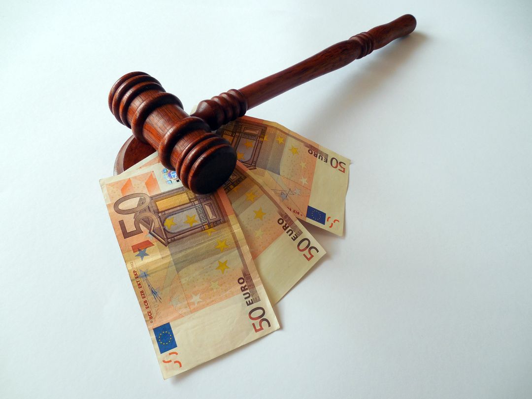Euro Banknotes with Wooden Gavel on White Background